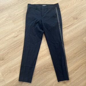 Vince Leather Trim Wool Pants Trousers Straight Leg Navy Green Women's Size 2